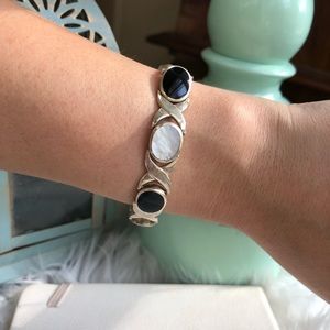 Mother of Pearl & Black Onyx XO Sterling Bracelet